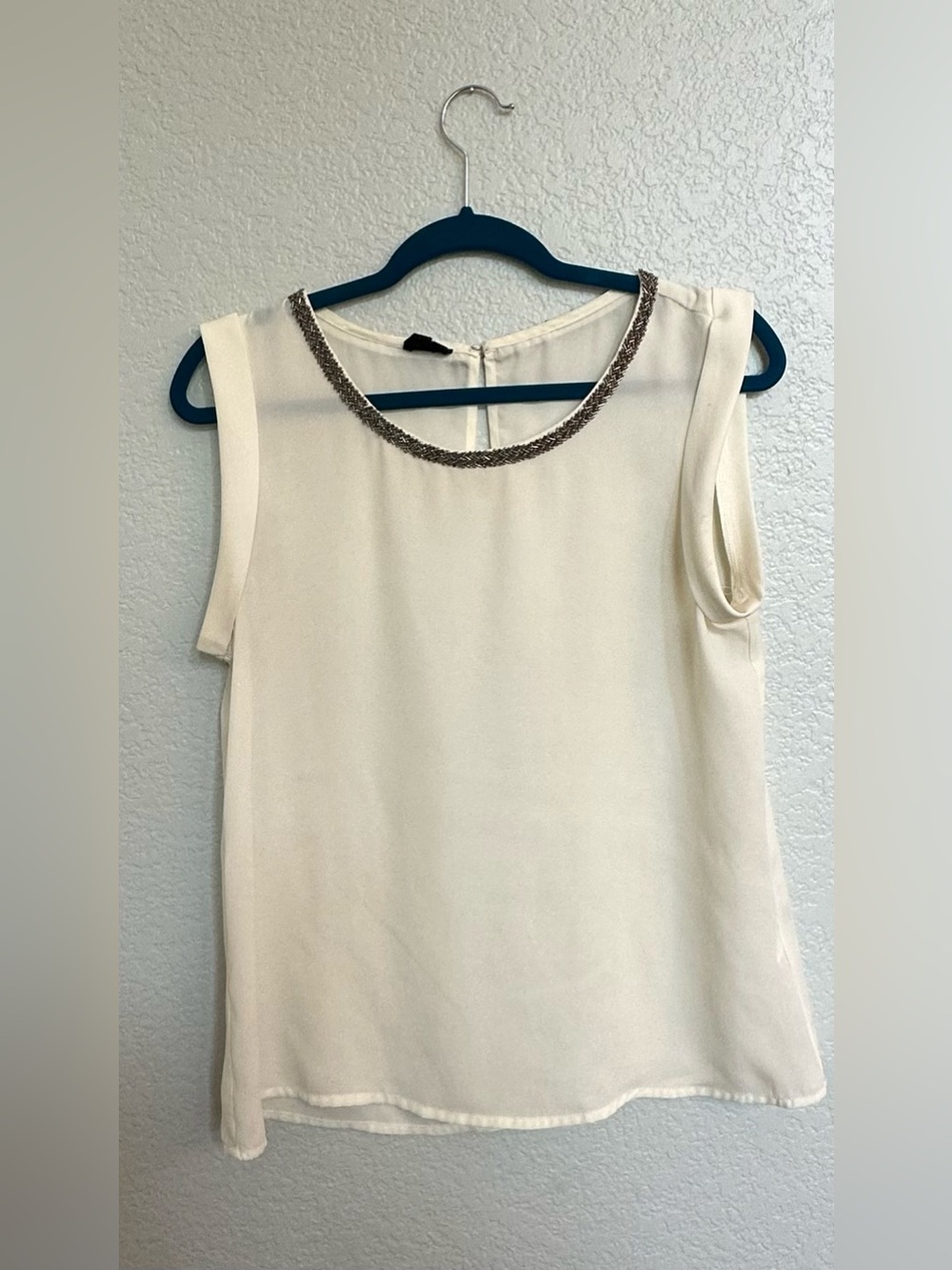 FATE Ivory Sleeveless Beaded Neckline Blouse Medium